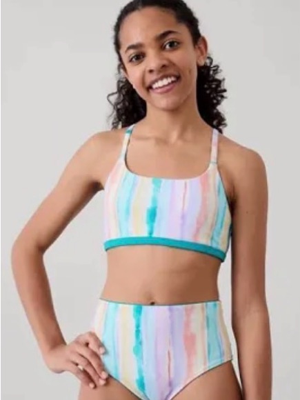 Athleta Girls Pastel Striped Two-Piece Bikini - Teal Trim